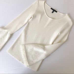 WHBM Cream Lace Bell Sleeve Top XS Ribbed Long